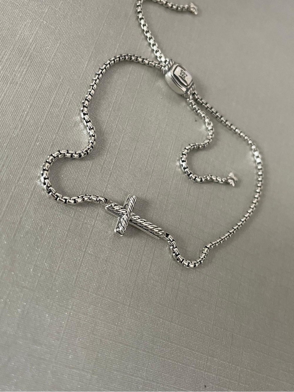 David Yurman Petite Cross Chain Bracelet Sterling Silver with Pave Diamonds - Picture 4 of 8